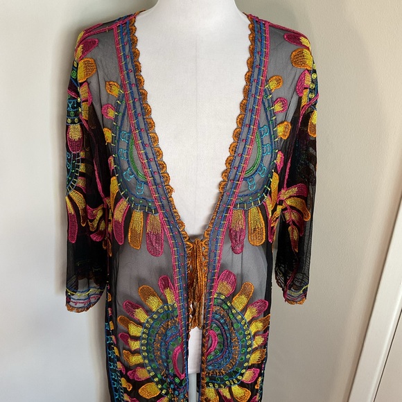 RACHEL Rachel Roy Colorful Sheer Kimono Swim Cover Up One Size Beach - Picture 3 of 10